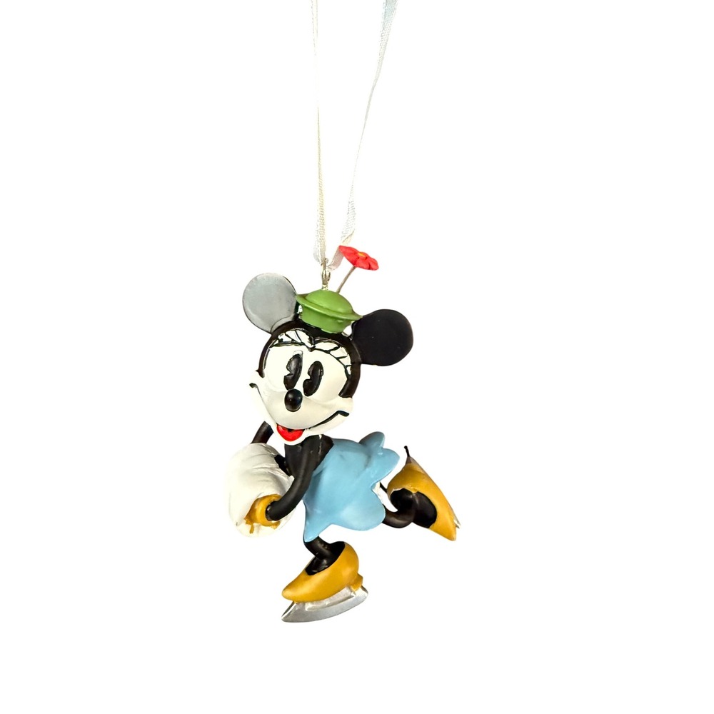 Vintage Disney Minnie Mouse Ice‎ Skating Christmas Holiday Ornament Red Flower